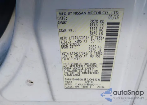 2016 Nissan Nv Cargo Nv1500 S V6 z USA, uszkodzony, nr VIN 1N6BF0KM6GN810458